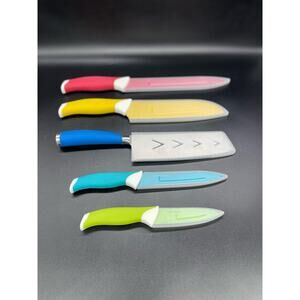 Emeril Lagasse Set of 5 Knives with Sheathes Paring Serrated Santoku Slicer